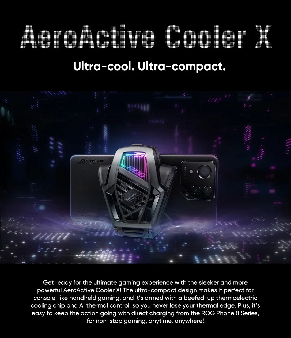 Original ASUS ROG AeroActive Cooler X For Rog 8/8pro, Rog Phone 9/9pro Funcooler Cooling Fan Holder ROG Gaming Phone Accessories