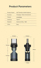 AUFU PD240W USB C to Type C OTG Adapter 540 Rotation 5A Fast Charge Cable Converter for iPhone 16 MacBook Samsung Xiaomi Laptop
