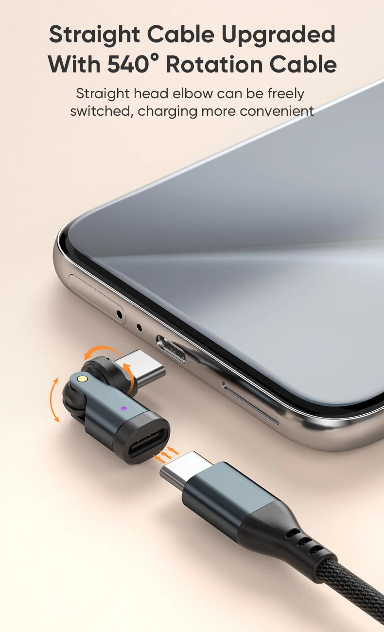 AUFU PD240W USB C to Type C OTG Adapter 540 Rotation 5A Fast Charge Cable Converter for iPhone 16 MacBook Samsung Xiaomi Laptop