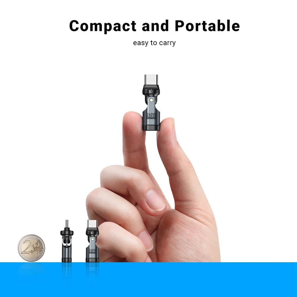 AUFU PD240W USB C to Type C OTG Adapter 540 Rotation 5A Fast Charge Cable Converter for iPhone 16 MacBook Samsung Xiaomi Laptop