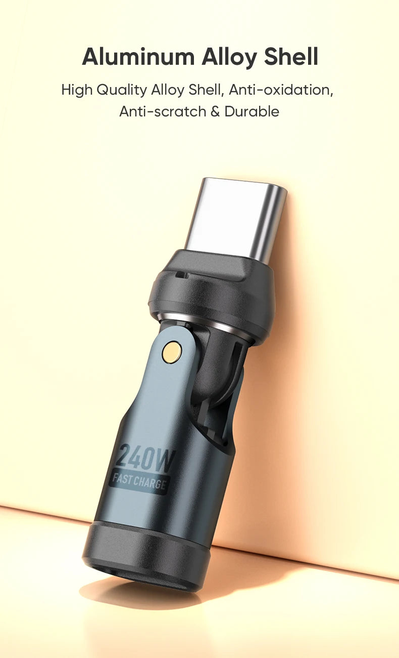 AUFU PD240W USB C to Type C OTG Adapter 540 Rotation 5A Fast Charge Cable Converter for iPhone 16 MacBook Samsung Xiaomi Laptop