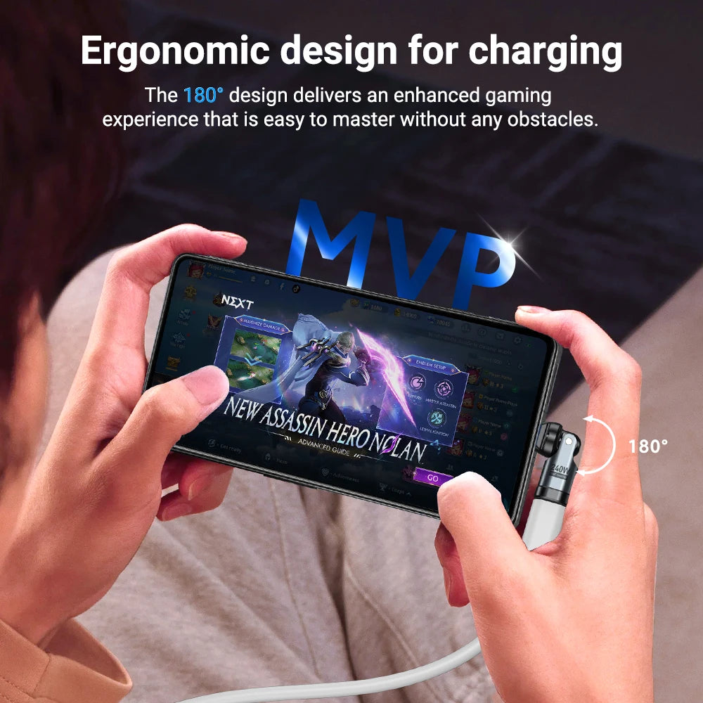 AUFU PD240W USB C to Type C OTG Adapter 540 Rotation 5A Fast Charge Cable Converter for iPhone 16 MacBook Samsung Xiaomi Laptop