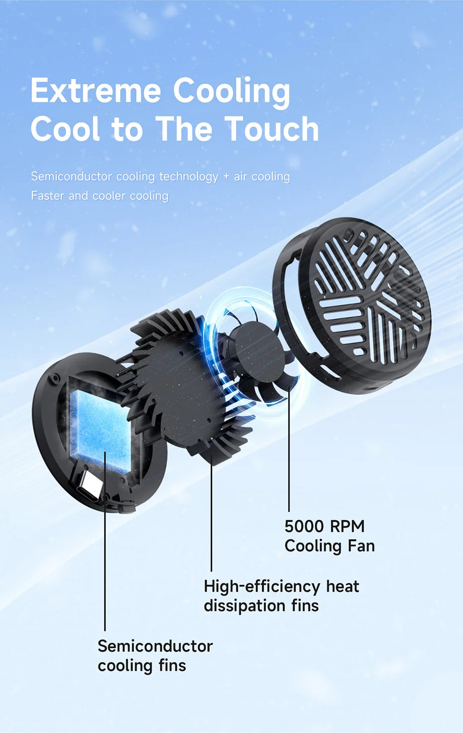 Hagibis Magnetic Cell Phone Cooler Universal Cooling Fan Mobile Phone Radiator for iPhone 17 Pro Black Shark Gaming Live Stream