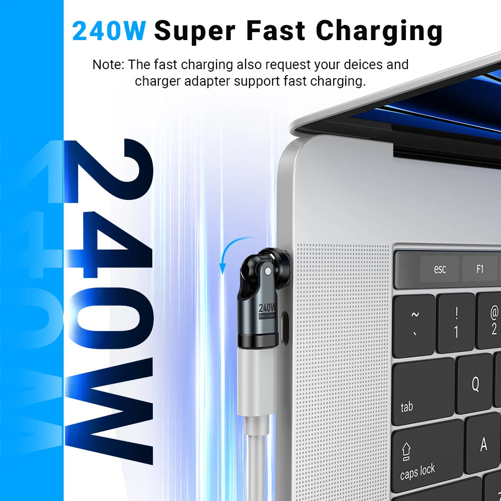 AUFU PD240W USB C to Type C OTG Adapter 540 Rotation 5A Fast Charge Cable Converter for iPhone 16 MacBook Samsung Xiaomi Laptop